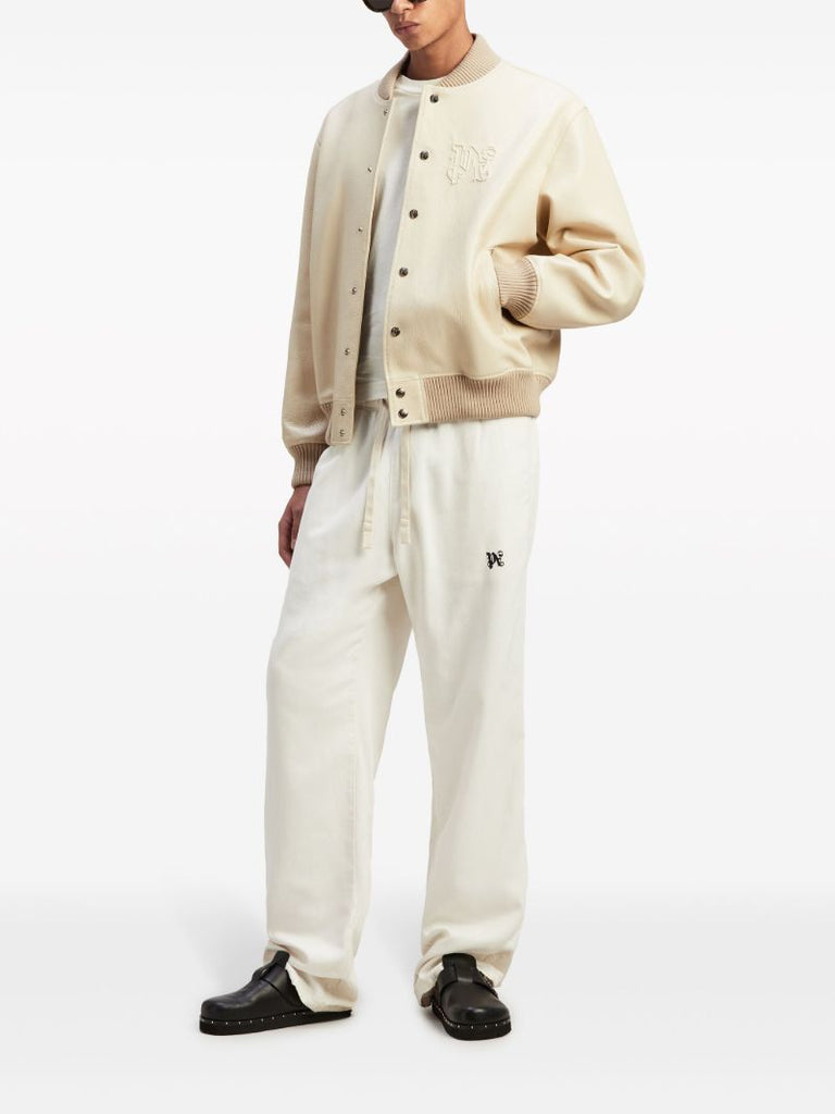 Neutral Monogram-embossed Leather Bomber Jacket