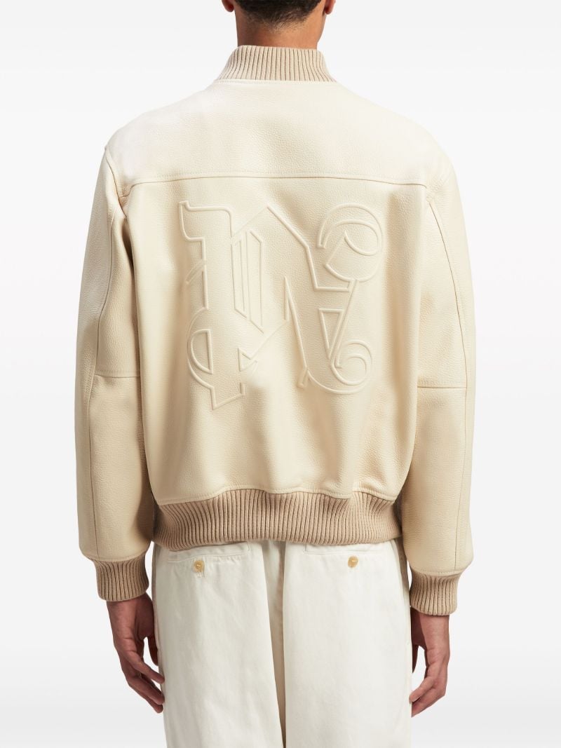 Neutral Monogram-embossed Leather Bomber Jacket