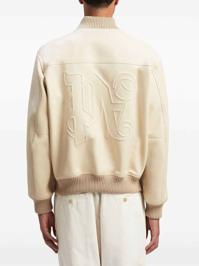 Neutral Monogram-embossed Leather Bomber Jacket
