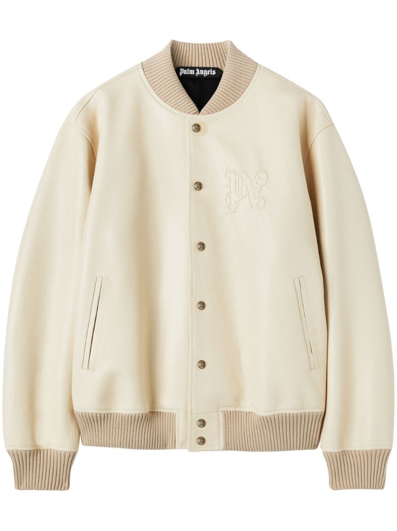 Neutral Monogram-embossed Leather Bomber Jacket