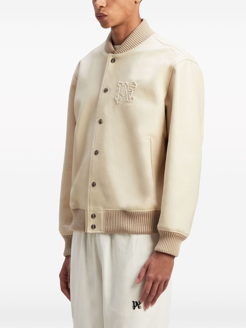 Neutral Monogram-embossed Leather Bomber Jacket