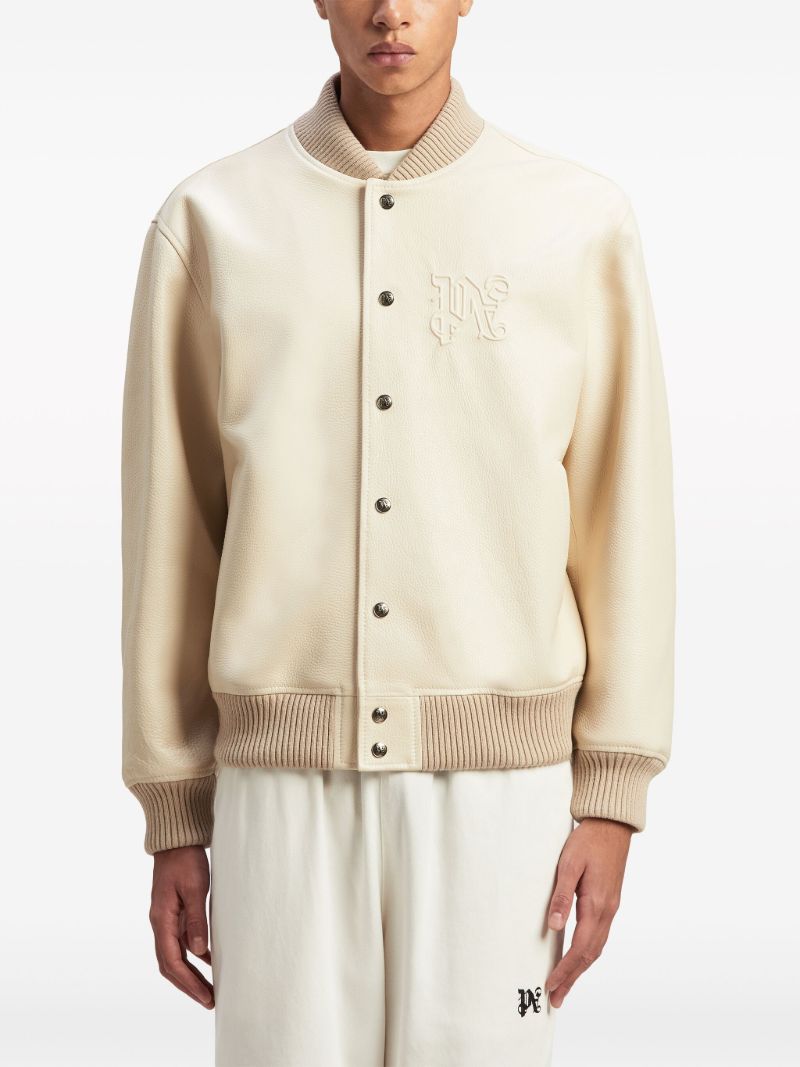 Neutral Monogram-embossed Leather Bomber Jacket