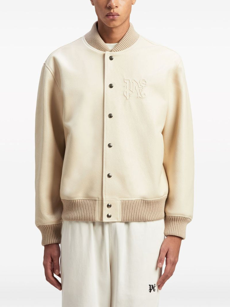 Neutral Monogram-embossed Leather Bomber Jacket