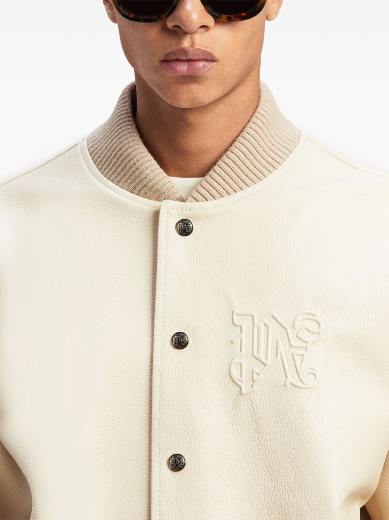 Neutral Monogram-embossed Leather Bomber Jacket