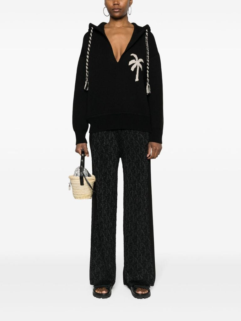 Black Palm-embroidered Hoodie