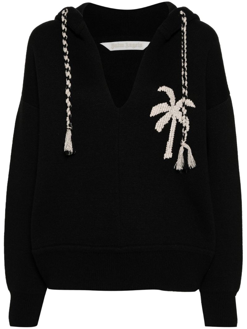 Black Palm-embroidered Hoodie