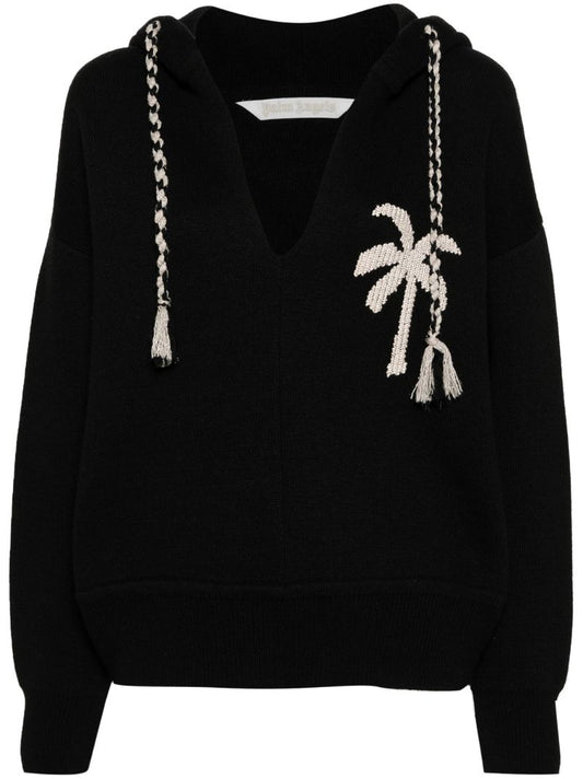 Black Palm-embroidered Hoodie