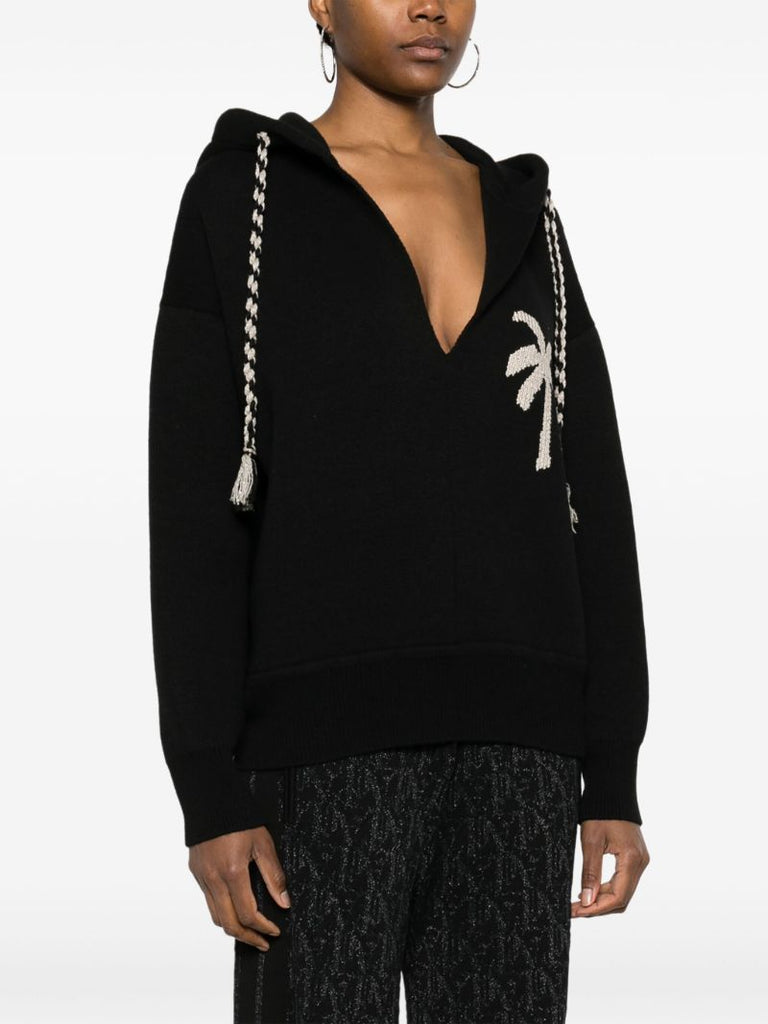 Black Palm-embroidered Hoodie