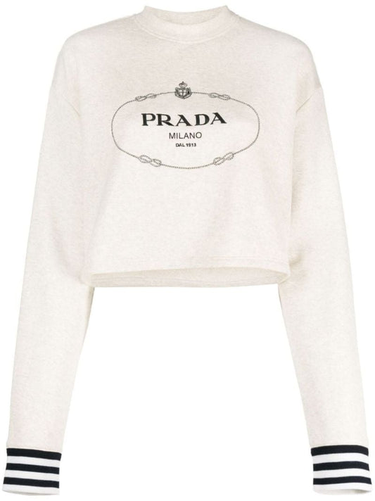 Neutral Logo Print Cropped Sweatshirt