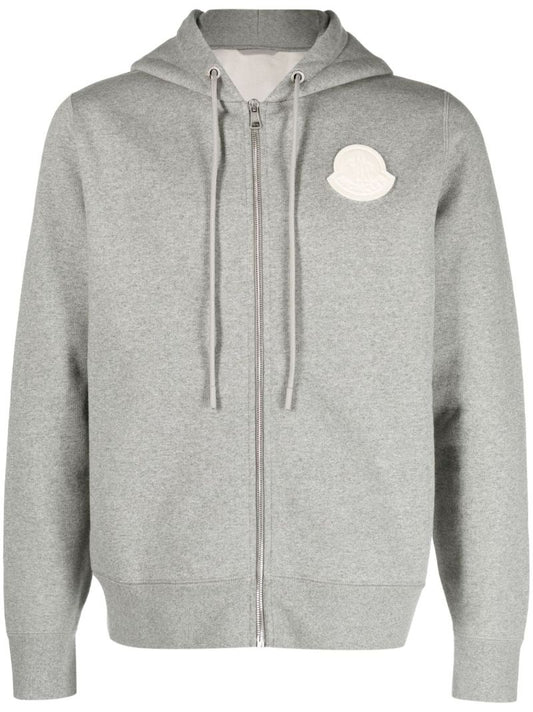 Grey Logo-appliquÃ_x0083_Â© Cotton Hoodie