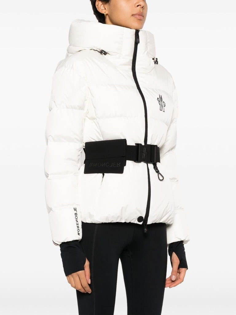 White Bouquetin Belted Puffer Jacket