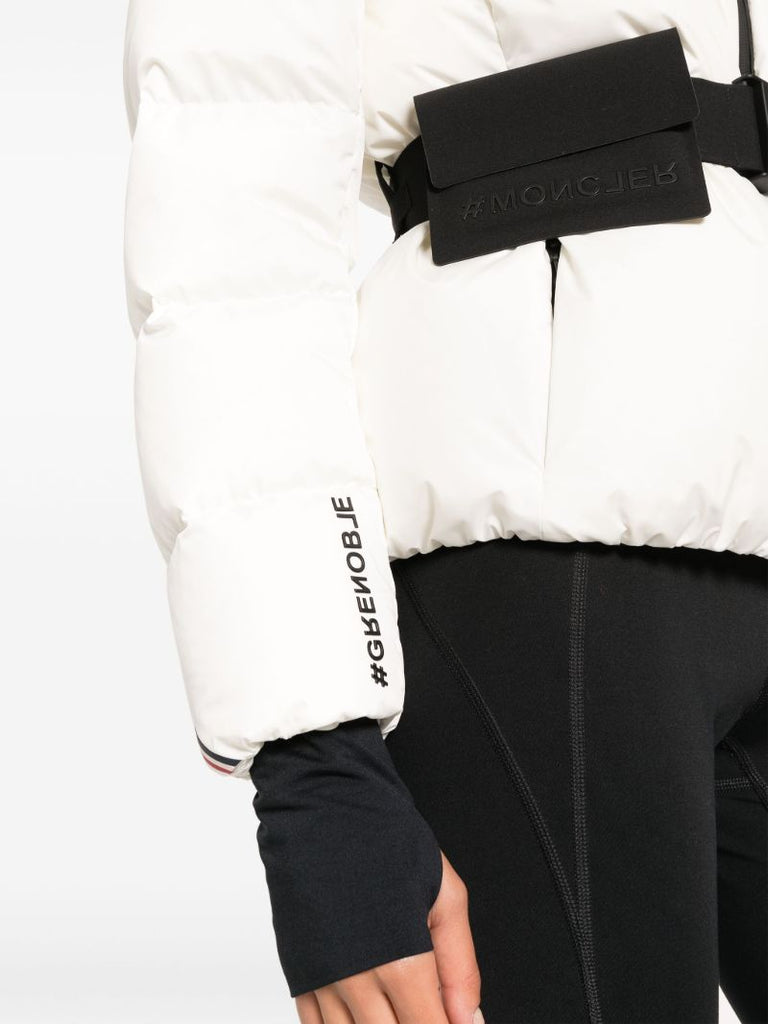 White Bouquetin Belted Puffer Jacket