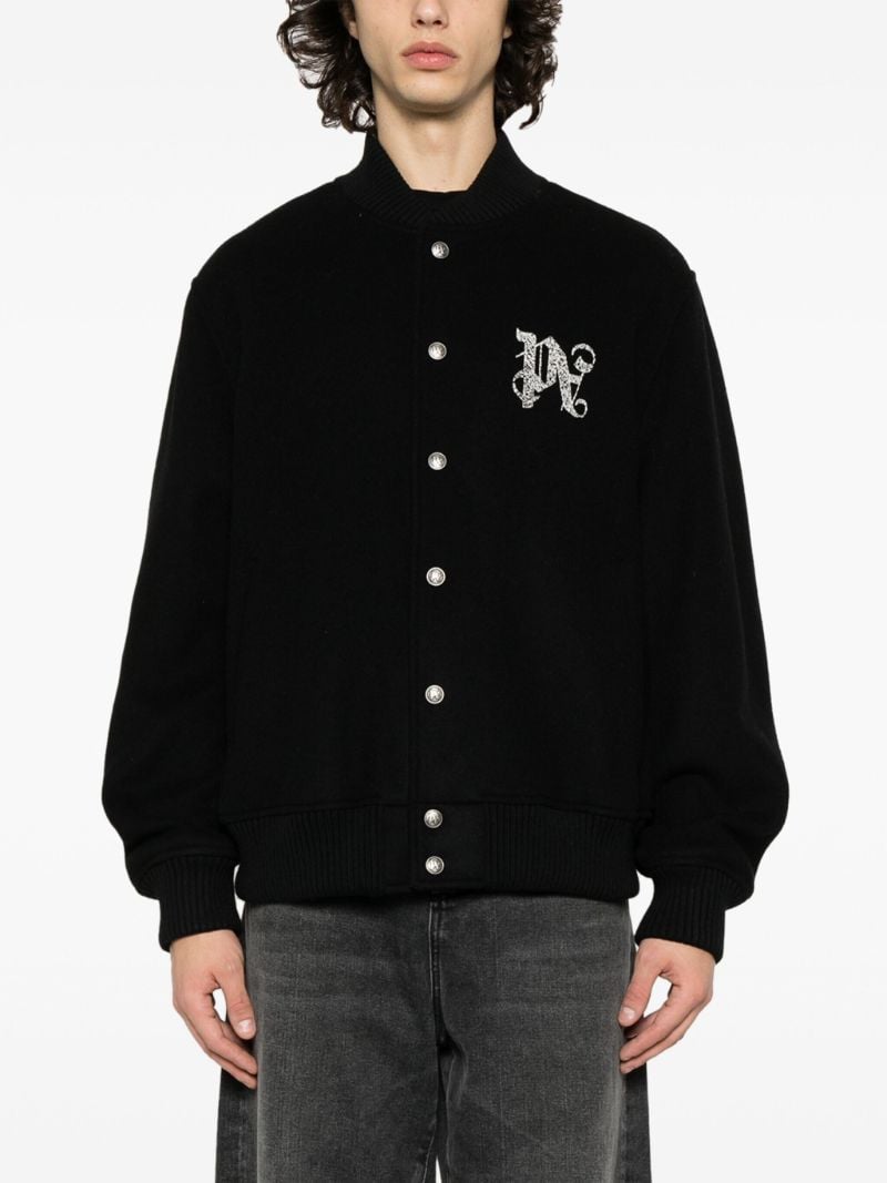 Black Monogram-print Bomber Jacket