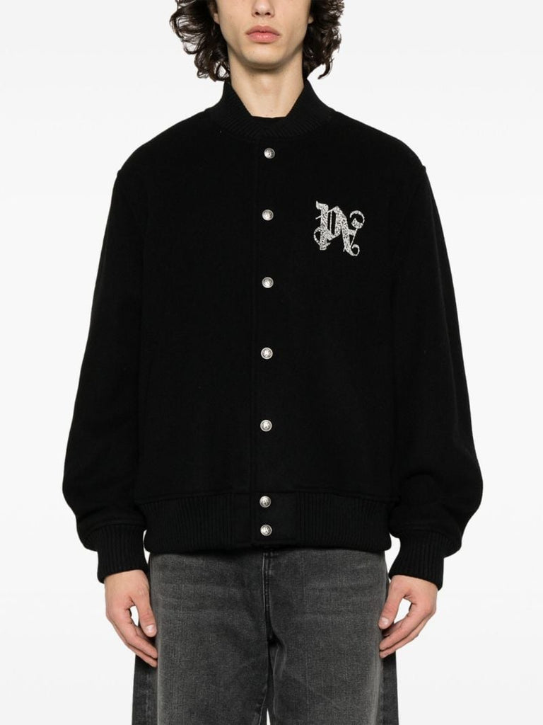 Black Monogram-print Bomber Jacket