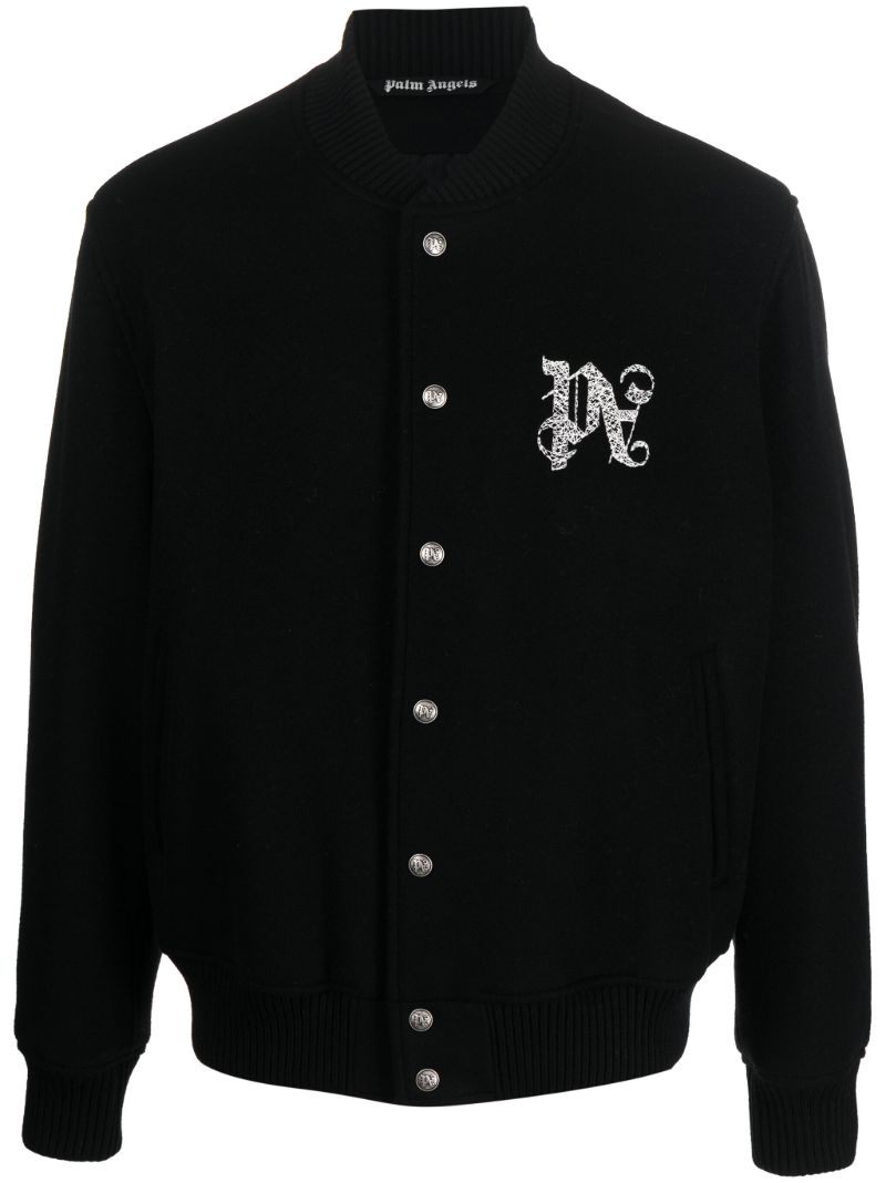 Black Monogram-print Bomber Jacket