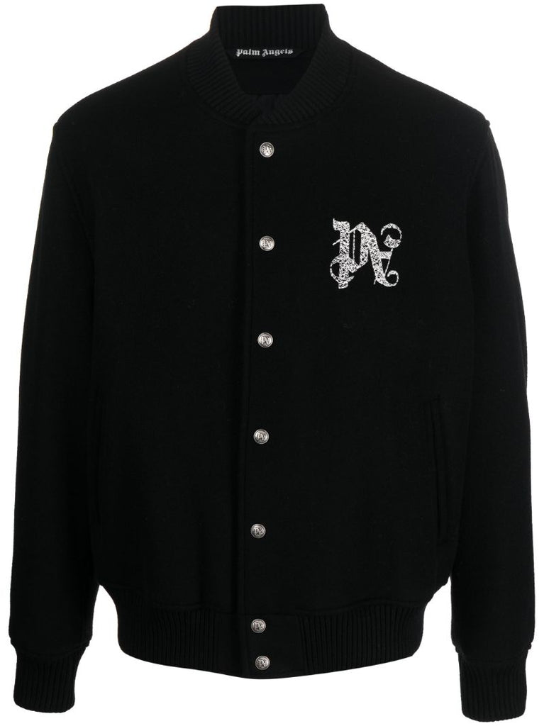 Black Monogram-print Bomber Jacket