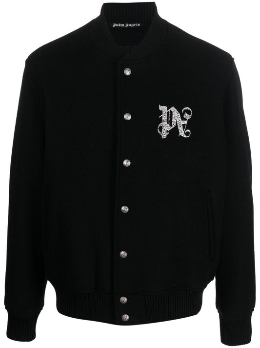 Black Monogram-print Bomber Jacket