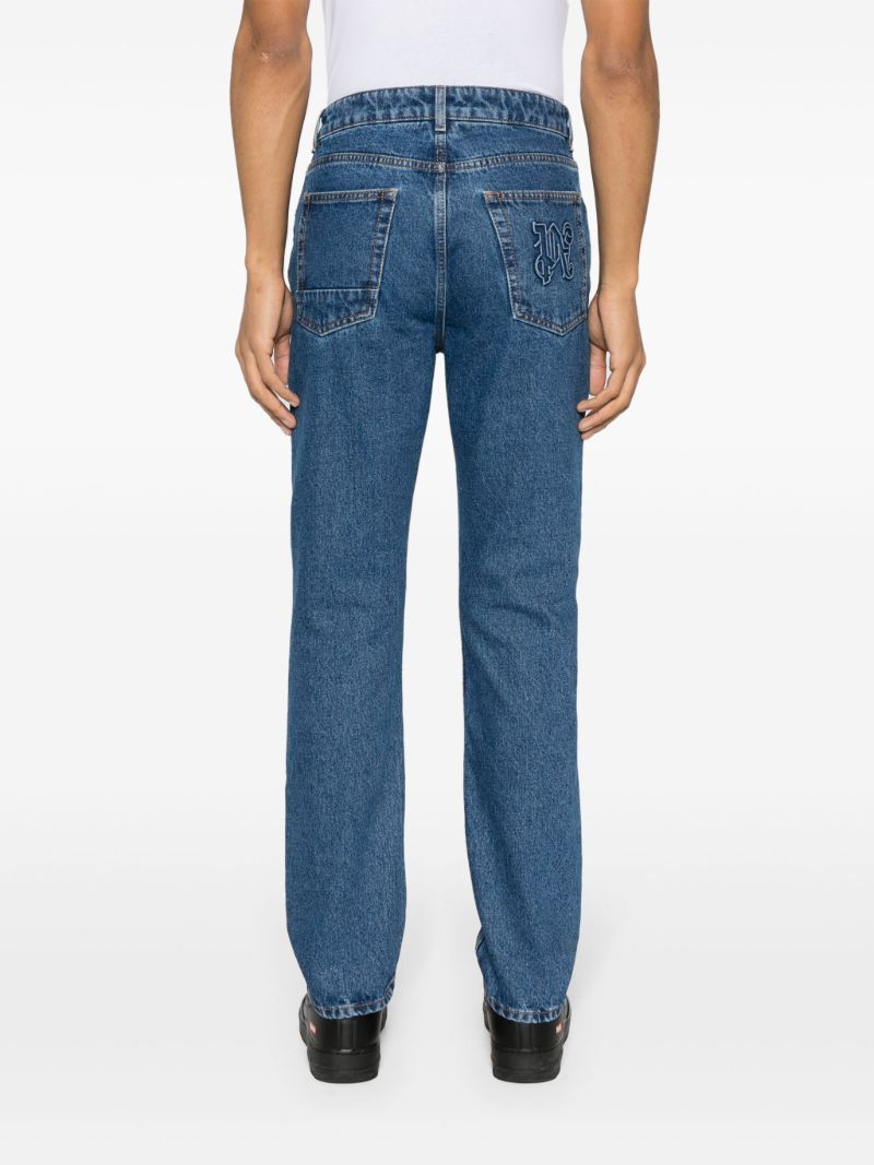 Blue Monogram-embroidered Straight Jeans