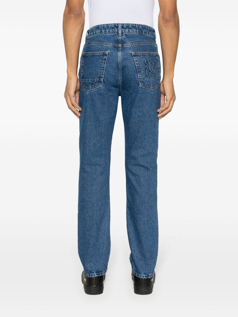 Blue Monogram-embroidered Straight Jeans