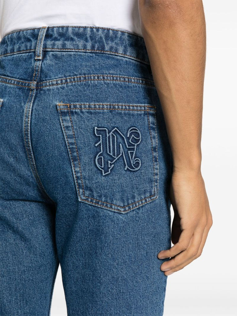 Blue Monogram-embroidered Straight Jeans