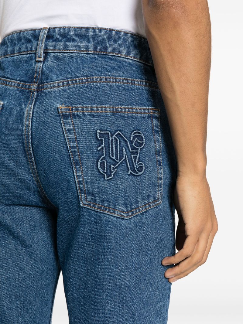 Blue Monogram-embroidered Straight Jeans