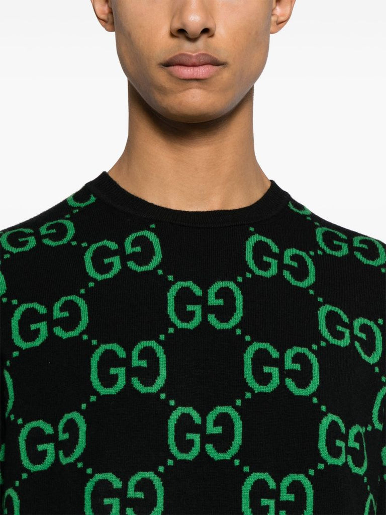 Black Gg-jacquard Wool Sweater