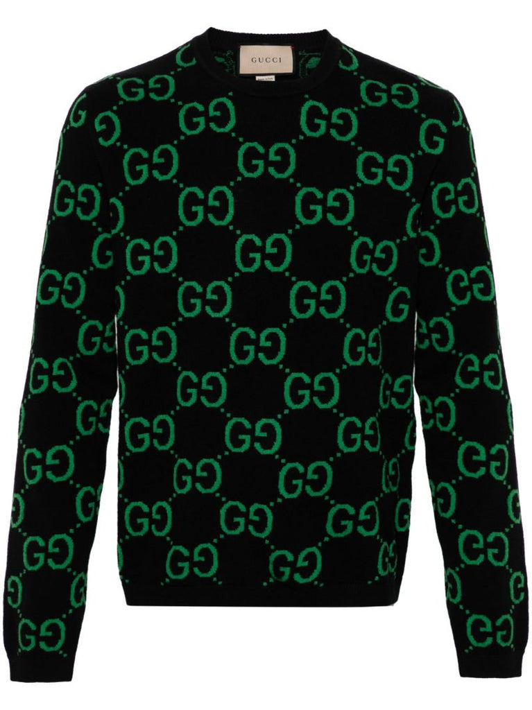 Black Gg-jacquard Wool Sweater