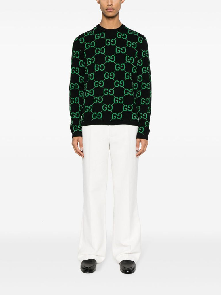 Black Gg-jacquard Wool Sweater