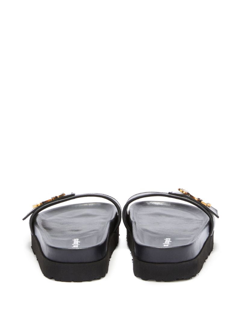 Black Monogram Plaque Leather Slides
