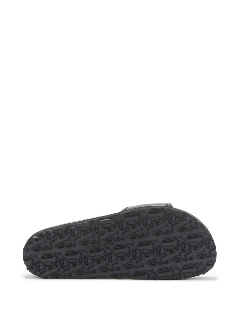Black Monogram Plaque Leather Slides