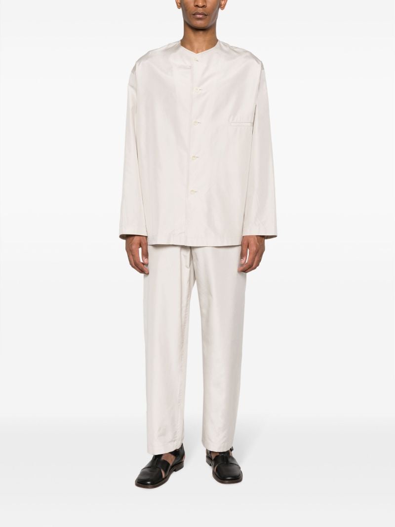 Neutral Collarless Silk Shirt