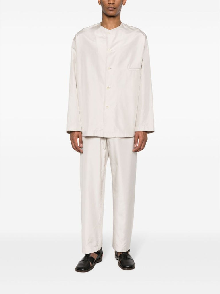 Neutral Collarless Silk Shirt