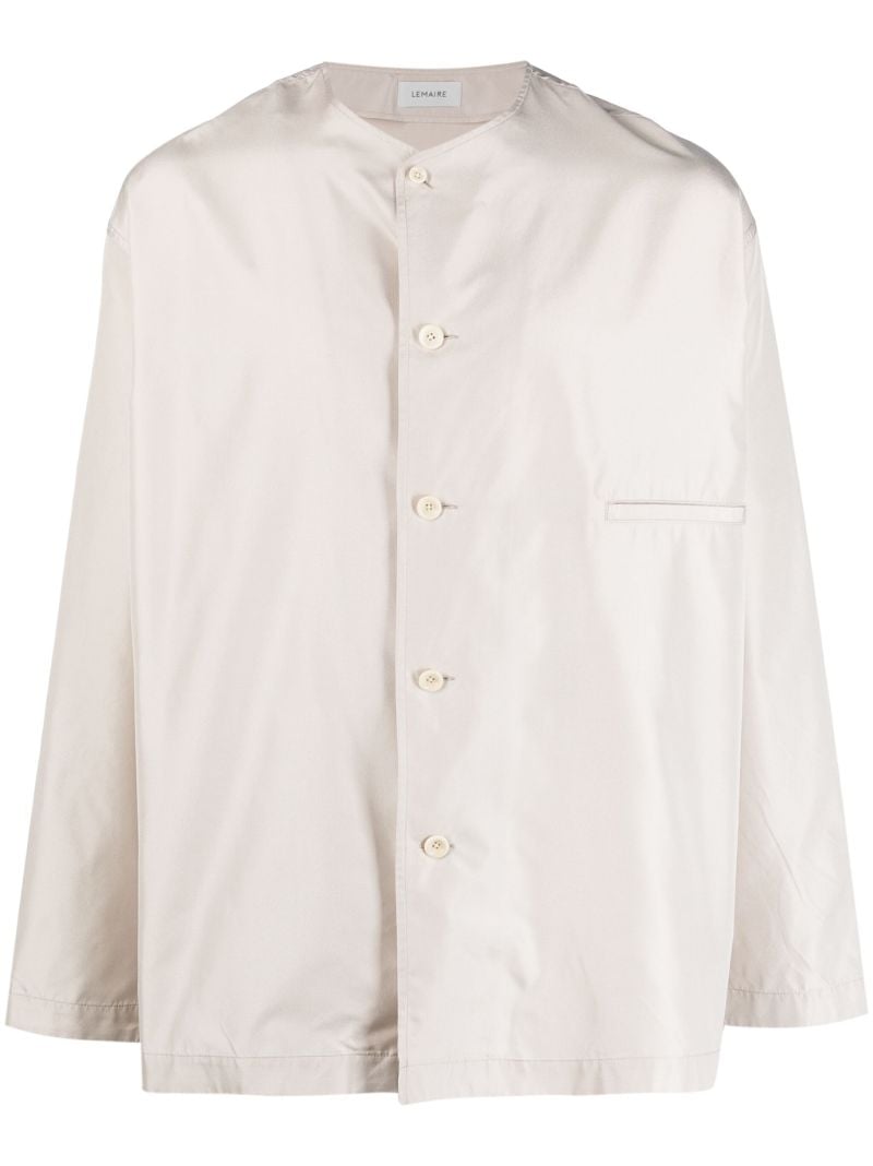 Neutral Collarless Silk Shirt