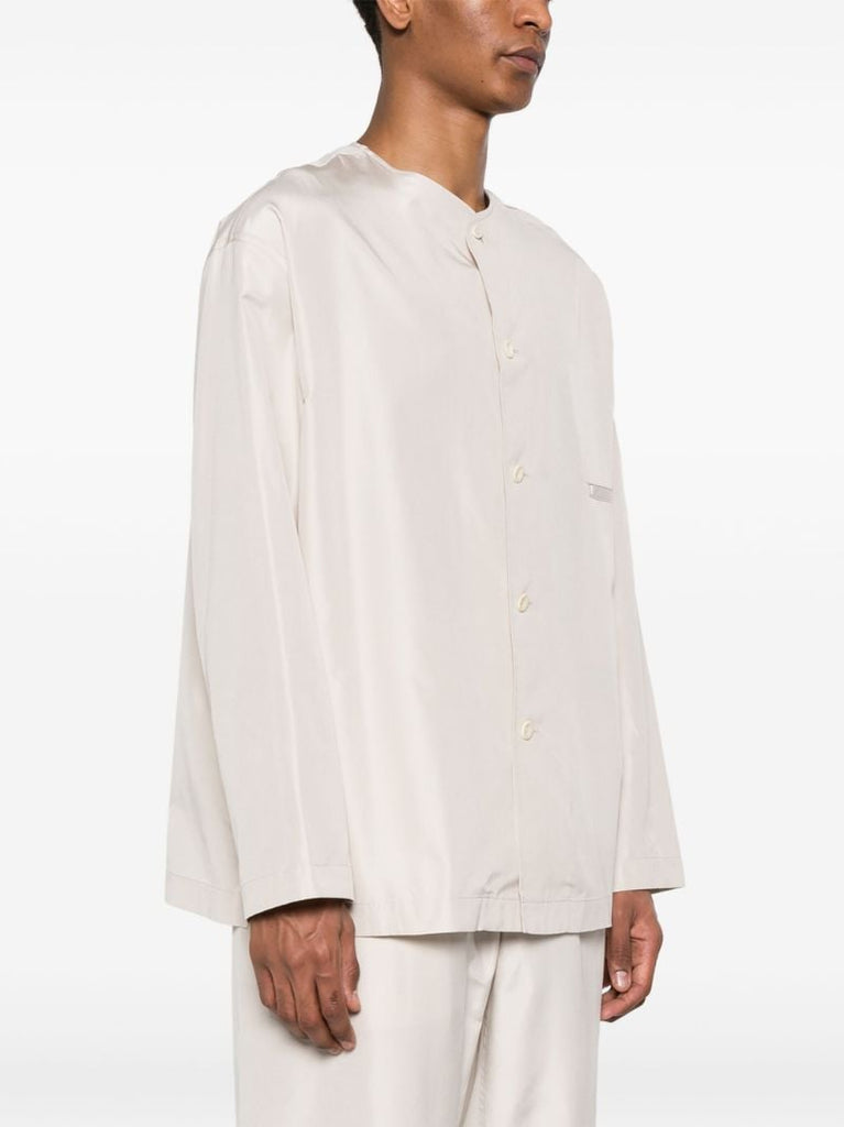 Neutral Collarless Silk Shirt
