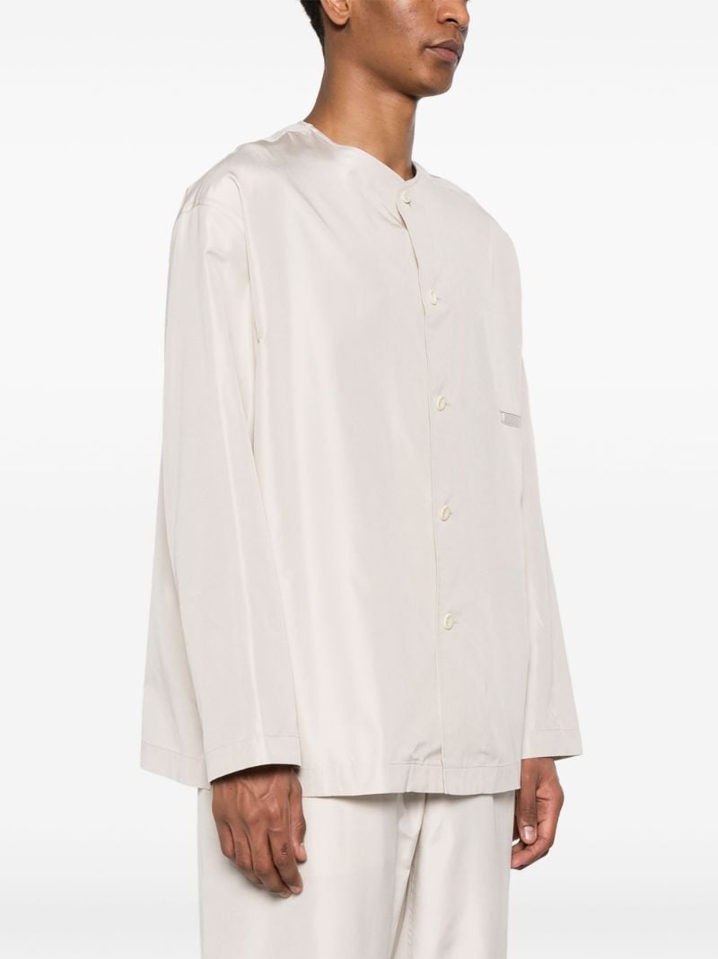 Neutral Collarless Silk Shirt