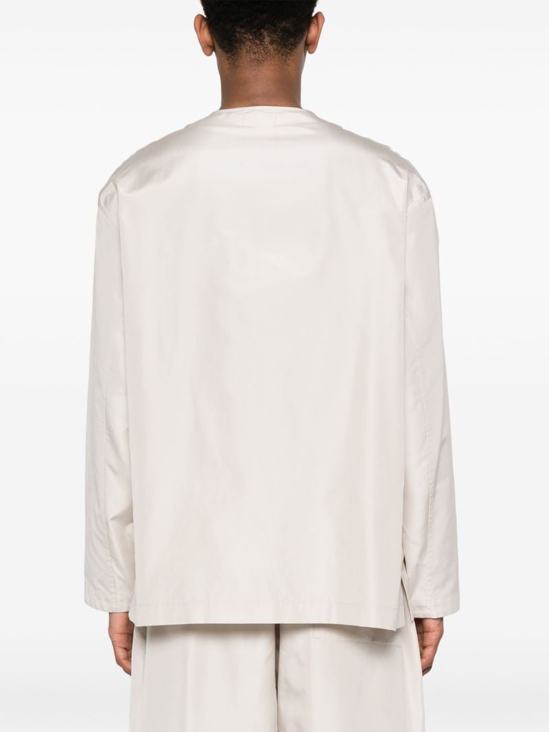 Neutral Collarless Silk Shirt