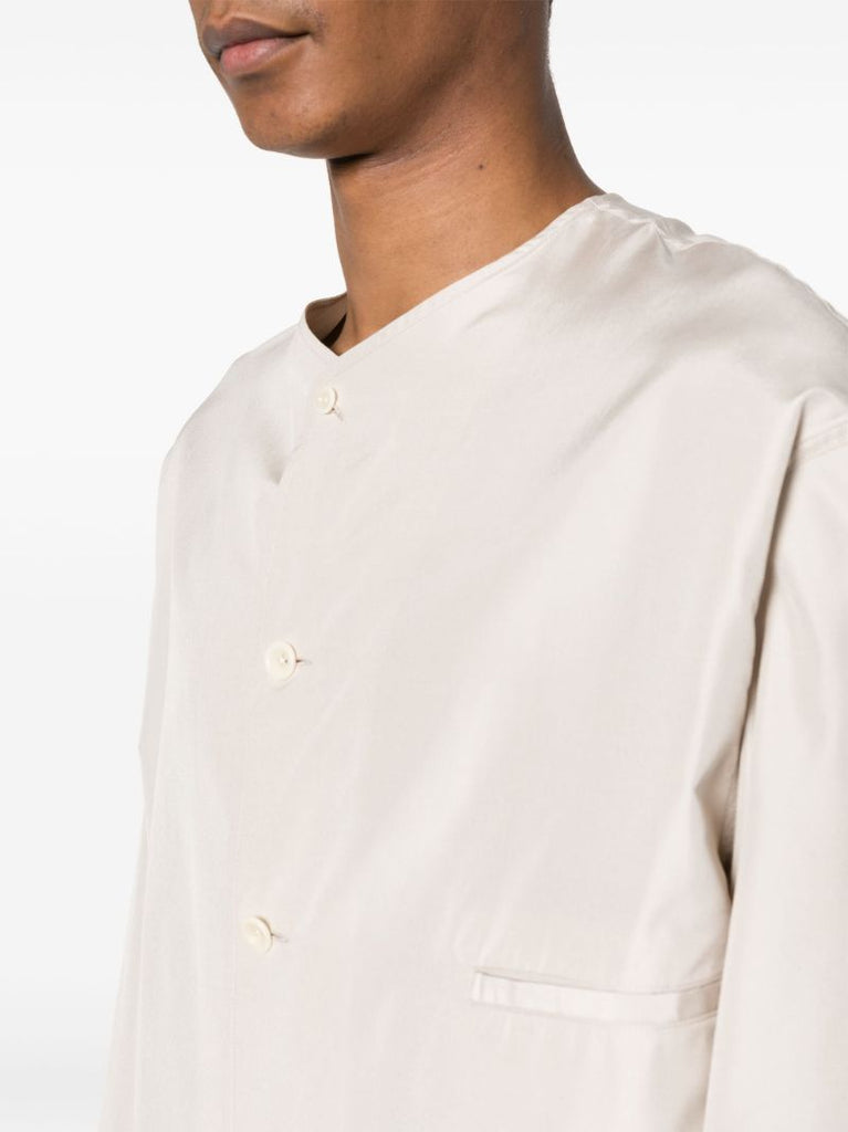 Neutral Collarless Silk Shirt