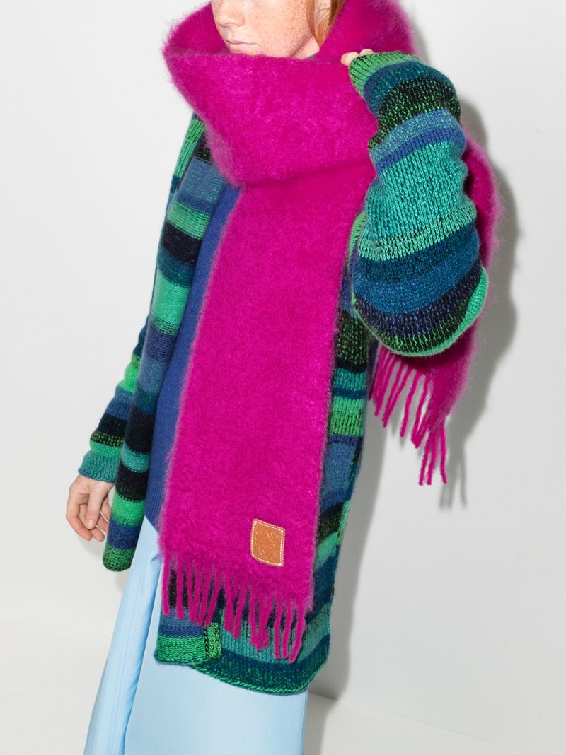 Pink Anagram-appliquÃ_x0083_Â© Fringed Scarf