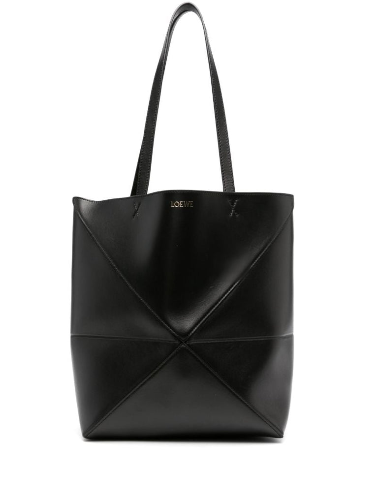 Black Puzzle Fold Medium Tote Bag