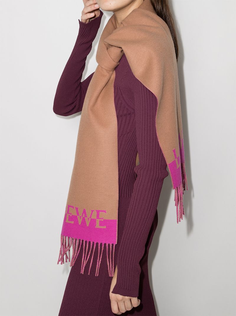 Brown Logo-jacquard Fringed Scarf