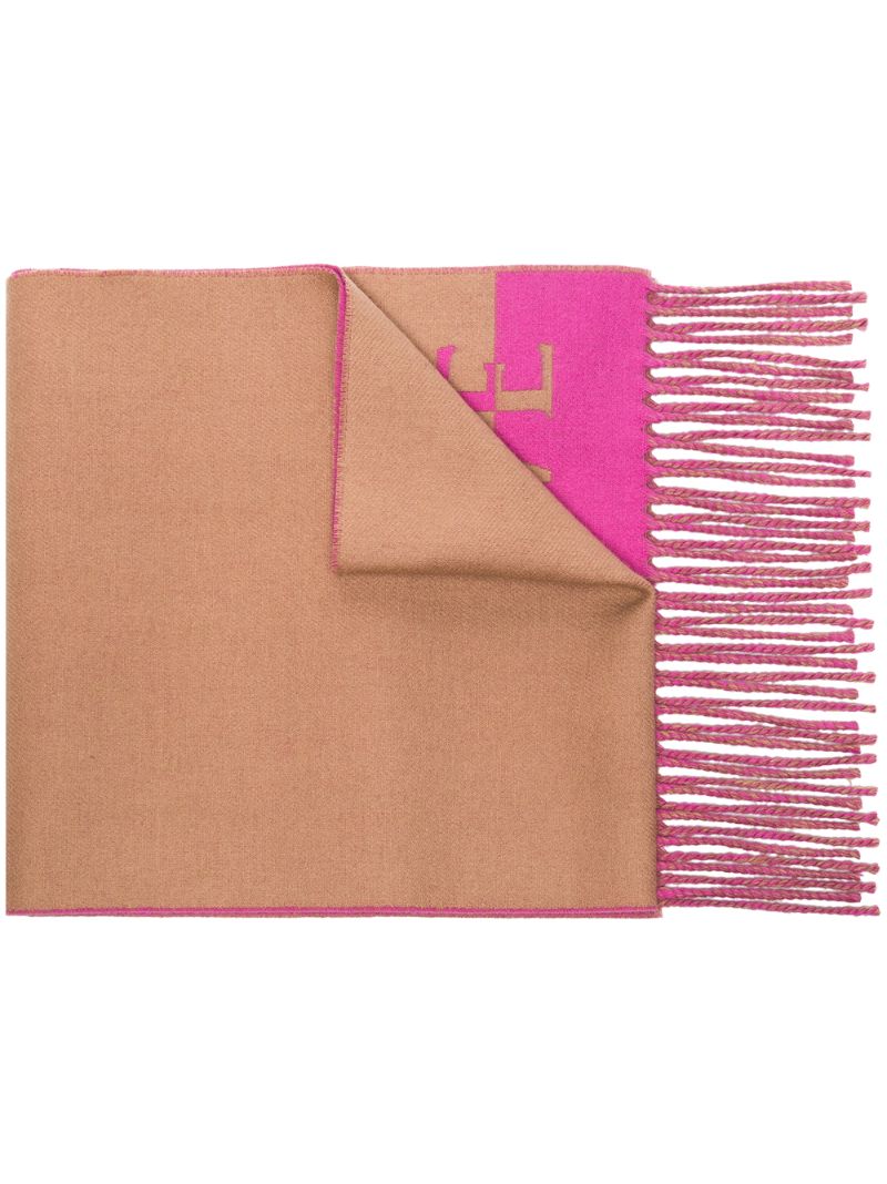 Brown Logo-jacquard Fringed Scarf