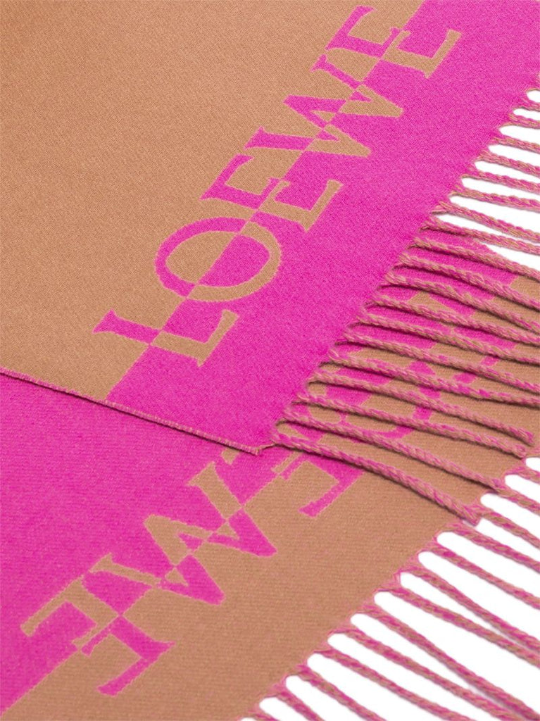 Brown Logo-jacquard Fringed Scarf