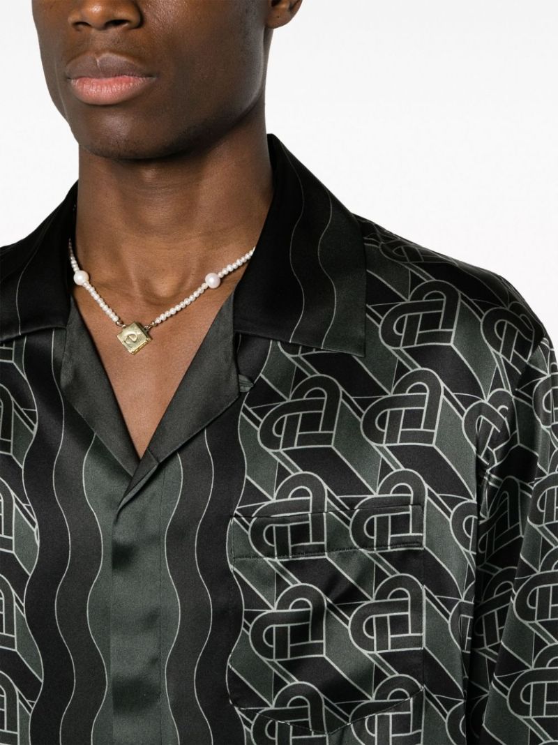 Grey Heart Monogram-print Silk Shirt
