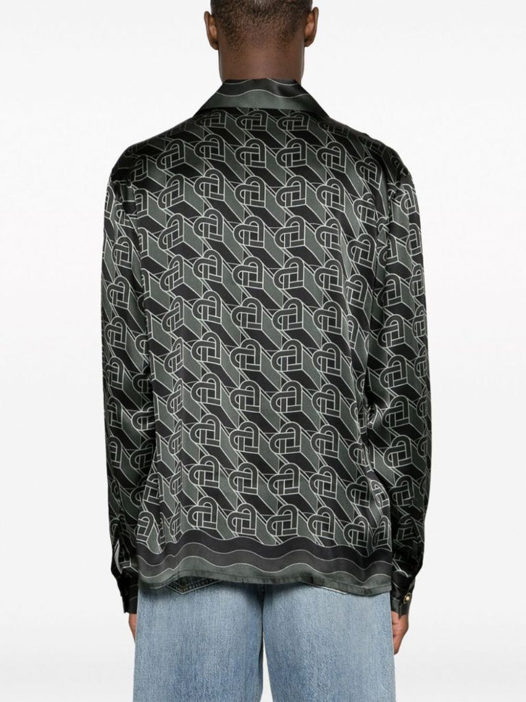 Grey Heart Monogram-print Silk Shirt