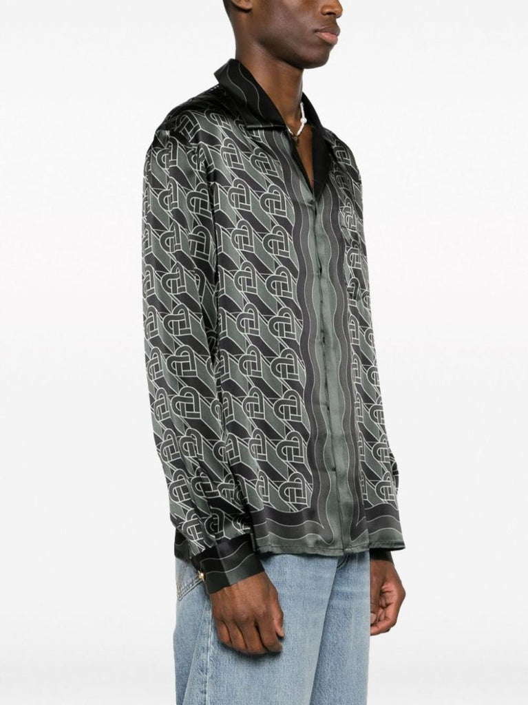 Grey Heart Monogram-print Silk Shirt