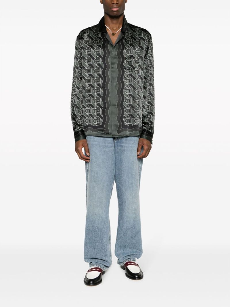 Grey Heart Monogram-print Silk Shirt