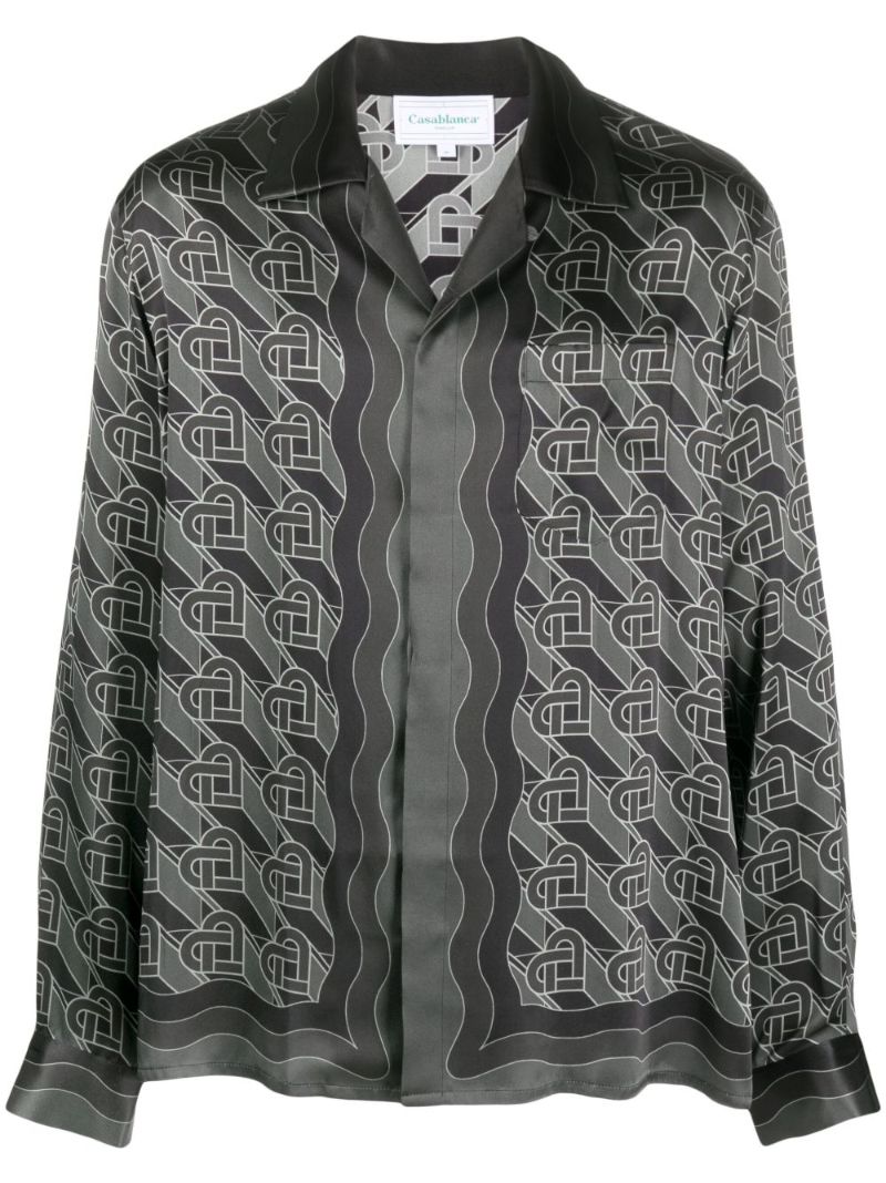 Grey Heart Monogram-print Silk Shirt