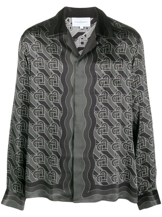 Grey Heart Monogram-print Silk Shirt