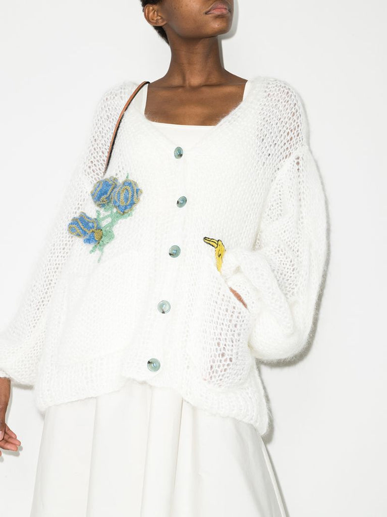 White Herbarium Embroidered Cardigan
