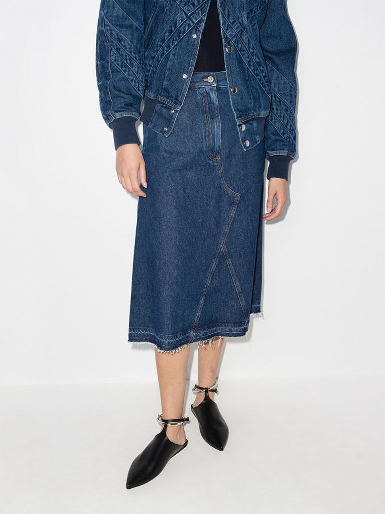 Blue Panelled Denim Midi Skirt